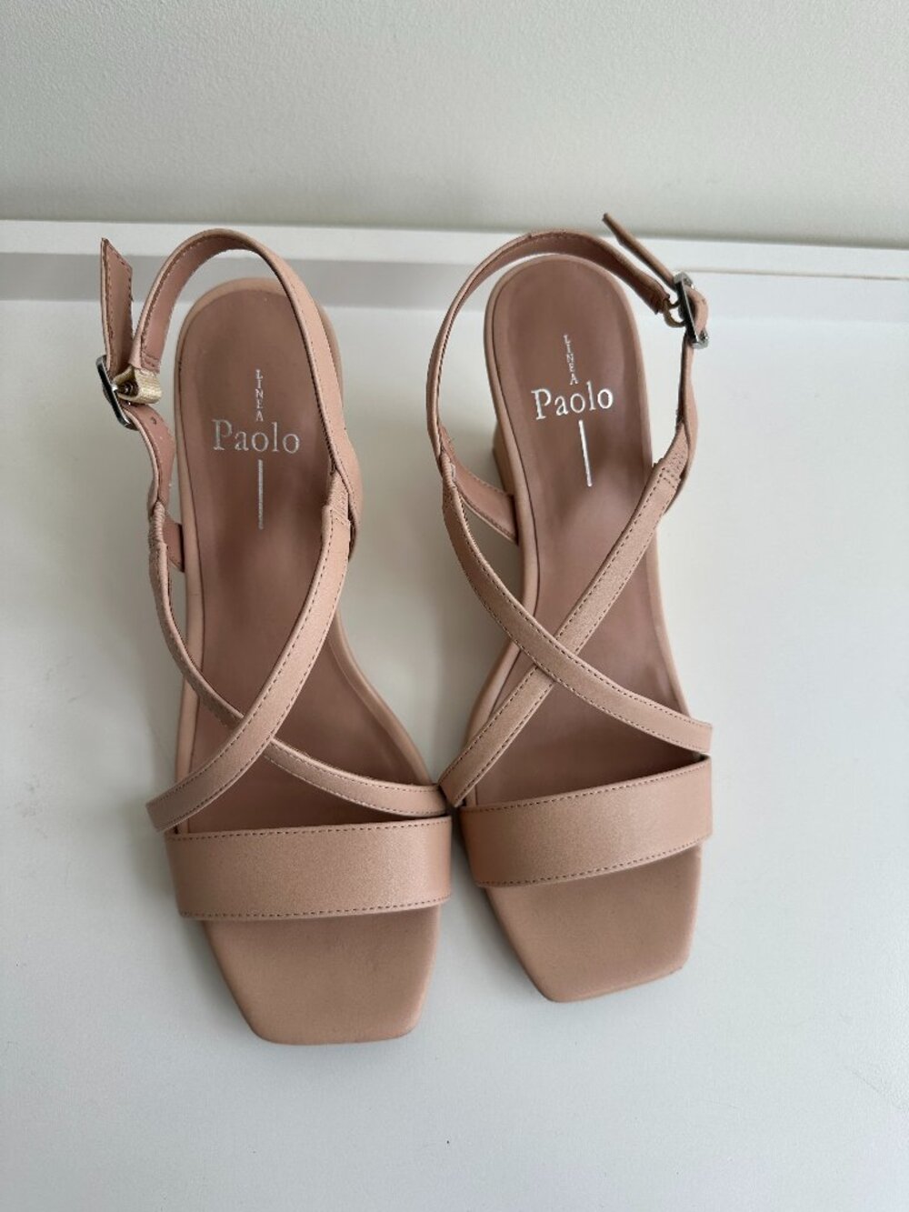 EUC Linea Paolo Galen Strappy Wedge Faux Leather Sandal size 8.5